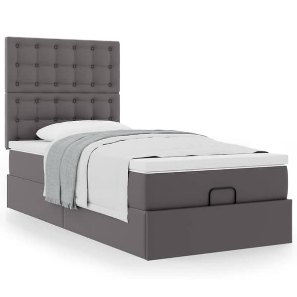 vidaXL Ottoman säng med madrass grå 100x200 cm konstläder Grå