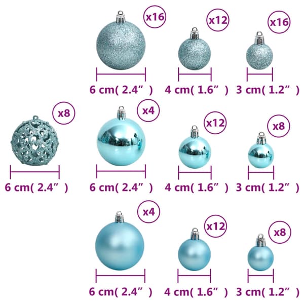 vidaXL Julgranskulor 100 st turkos 3/4/6 cm Turkos