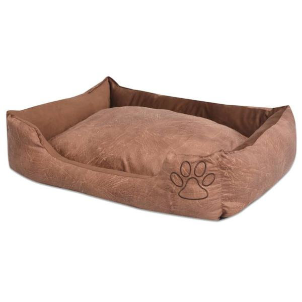 vidaXL Hundbädd med kudde PU konstläder storlek M beige Beige