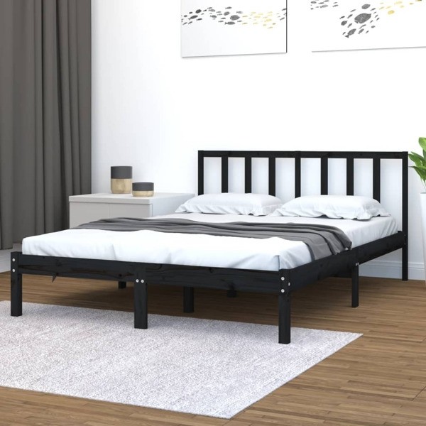 vidaXL Sängram svart massiv furu 120x190 cm Svart