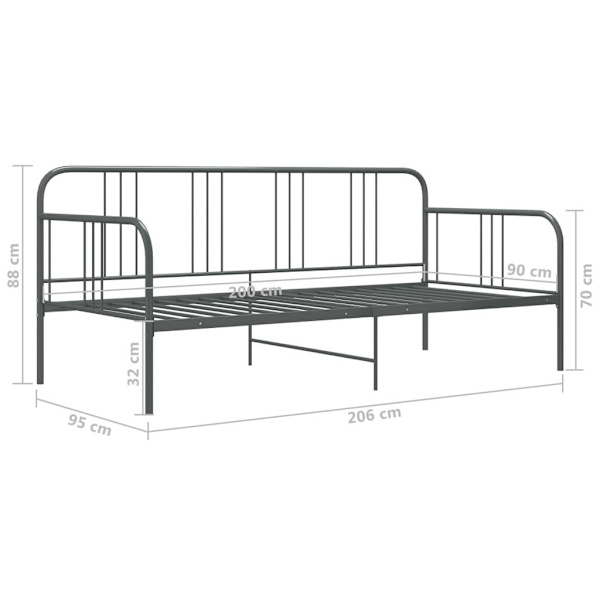 vidaXL Sängram bäddsoffa grå metall 90x200 cm grå