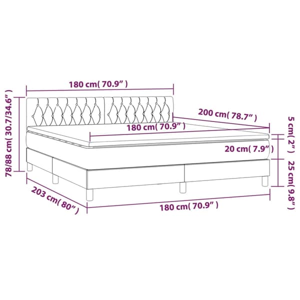 vidaXL Ramsäng med madrass mörkgrå 180x200 cm tyg Grå