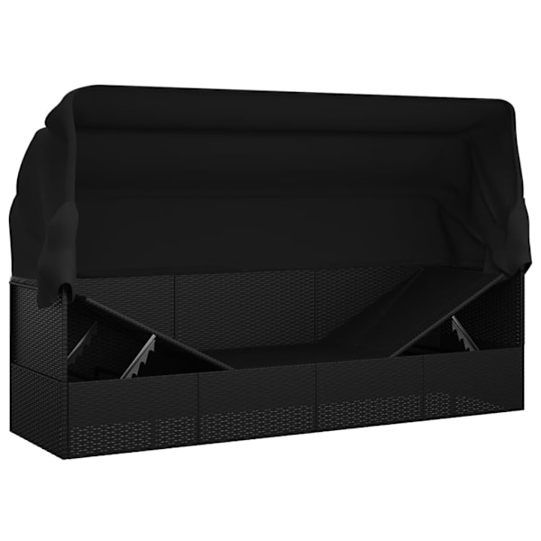 vidaXL Solsäng med tak och dynor svart konstrotting Svart