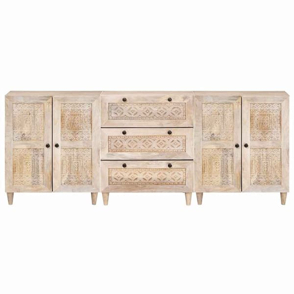 vidaXL Sideboard 3 st 180 x 33,5 x 75 cm massivt mangoträ Vit Vit