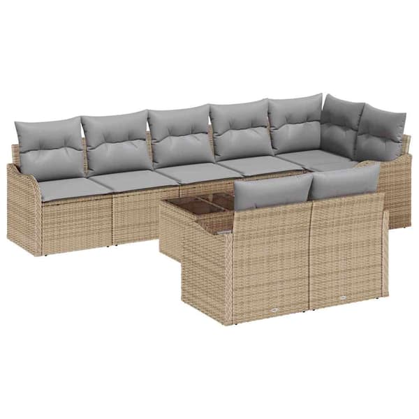 vidaXL Trädgårdsoffset 9 st Beige konstrotting Beige