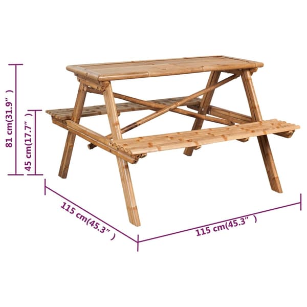 vidaXL Picknickbord 115x115x81 cm bambu Brun