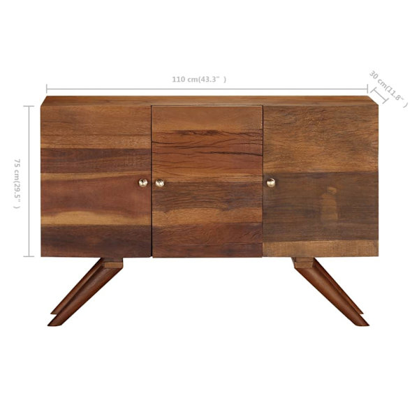 vidaXL Skänk massivt återvunnet trä brun 110x30x75 cm Brun