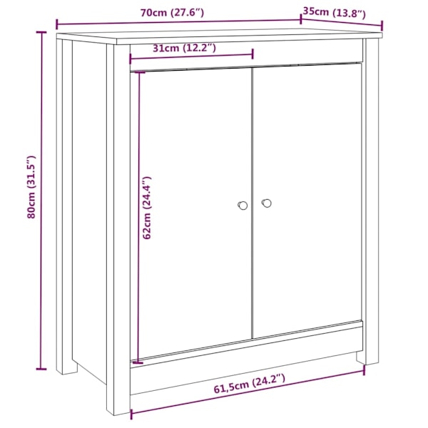 vidaXL Skänkar 2 st vit 70x35x80 cm massiv furu Vit