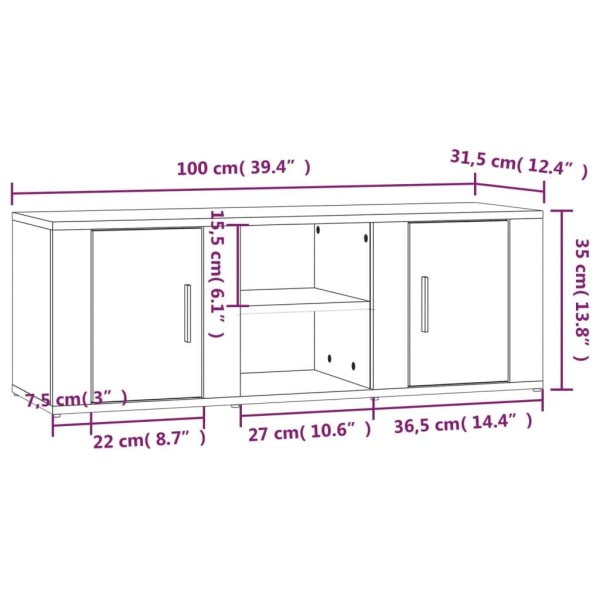 vidaXL Tv-bänk vit högglans 100x31,5x35 cm konstruerat trä Vit