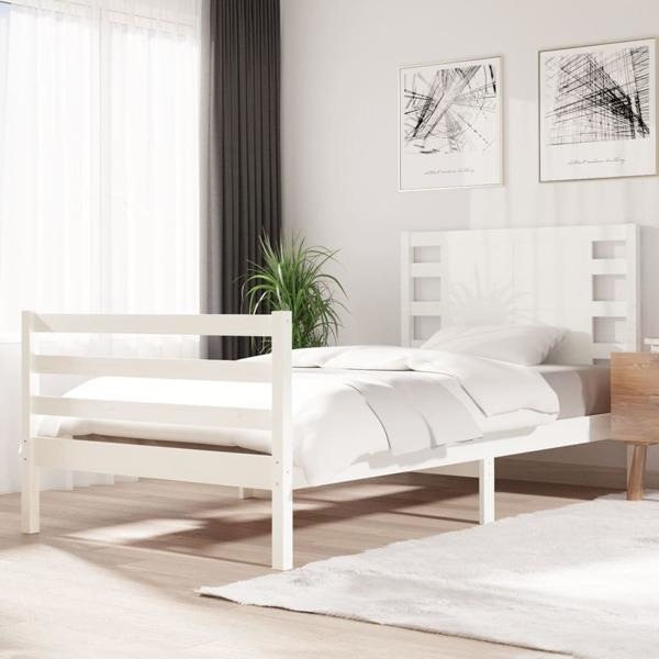 vidaXL Sängram vit massiv furu 100x200 cm enkelsäng Vit