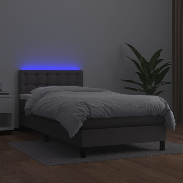 vidaXL Ramsäng med madrass & LED grå 100x200 cm konstläder Grå