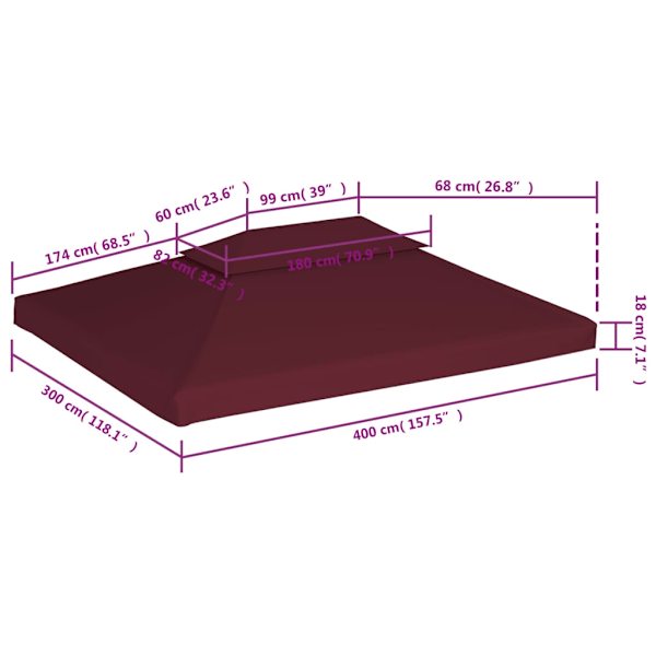 vidaXL Paviljongtak med ventilering 310 g/m² 4x3 m vinröd Röd
