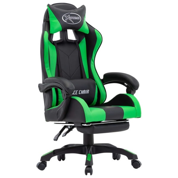 vidaXL Gamingstol med fotstöd grön och svart konstläder Grön