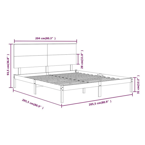 vidaXL Sängram honungsbrun massiv furu 200x200 cm Brun
