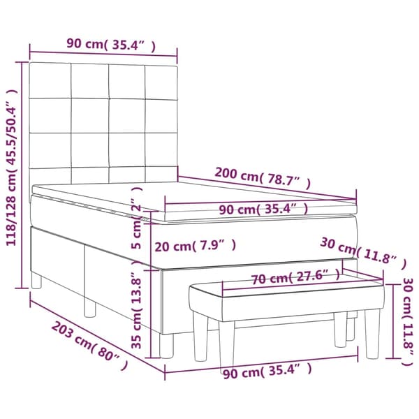 vidaXL Ramsäng med madrass ljusgrå 90x200 cm tyg Grå