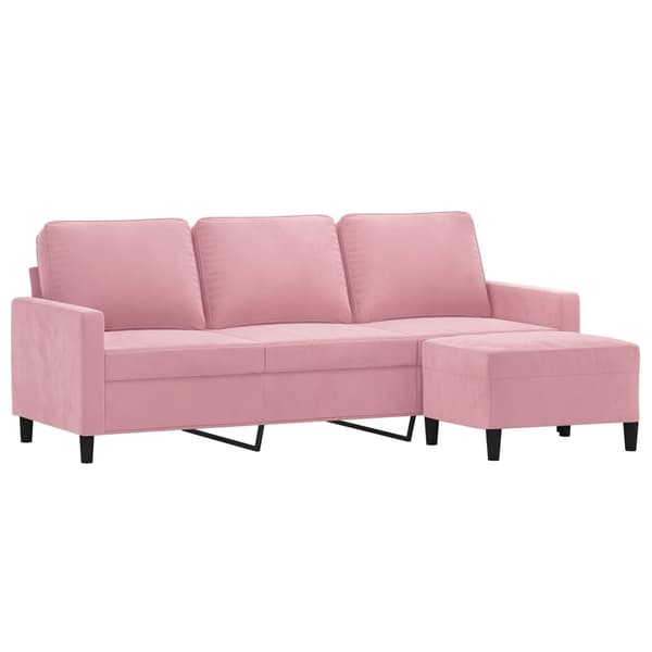 vidaXL 3-sitssoffa med fotpall rosa 180 cm sammet Rosa