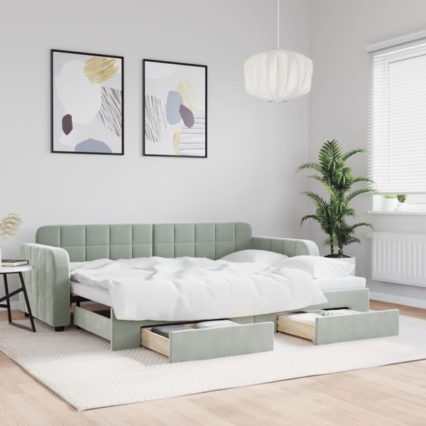 vidaXL Dagbädd utdragbar med lådor ljusgrå 80x200 cm sammet Grå