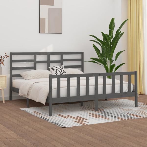 vidaXL Sängram grå massiv furu 200x200 cm Grå
