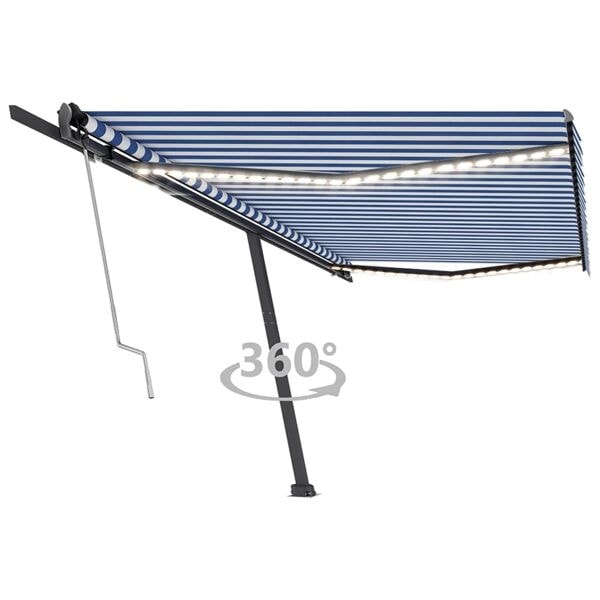 vidaXL Automatisk markis med vindsensor & LED 500x350 cm blå och vit Blå