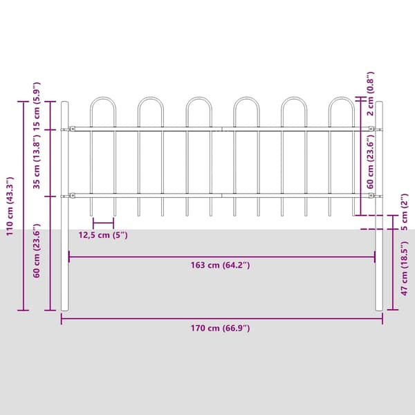 vidaXL Trädgårdsstängsel BOXTEL 9 st 15,3 x 0,6 m Pulverlackerad stål Grå