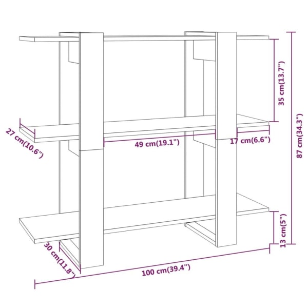 vidaXL Bokhylla/Rumsavdelare brun ek 100x30x87 cm Brun