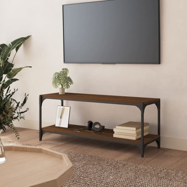 vidaXL Tv-bänk brun ek 100x33x41 cm konstruerat trä och stål Brun