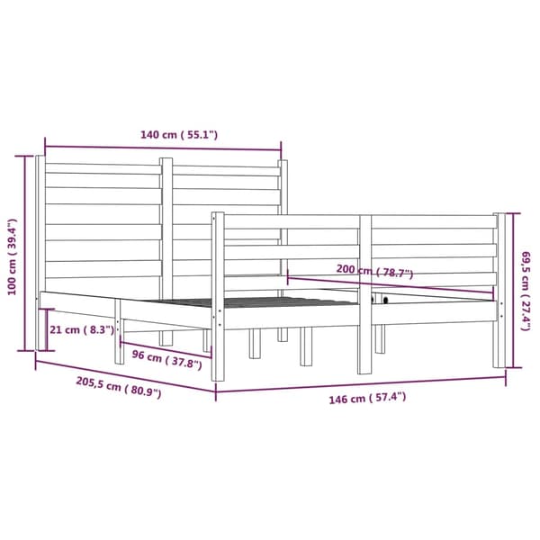 vidaXL Sängram massiv furu 140x200 cm grå Grå
