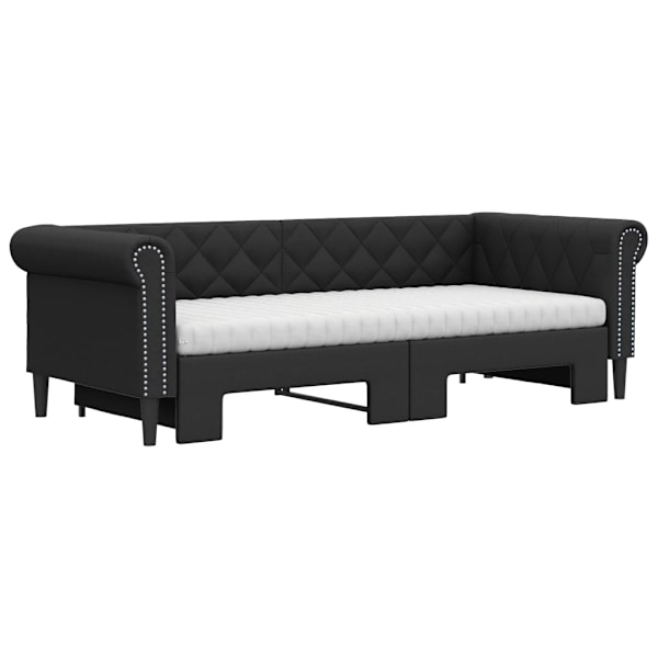vidaXL Dagbädd utdragbar med madrasser svart 90x200 cm konstläder Svart