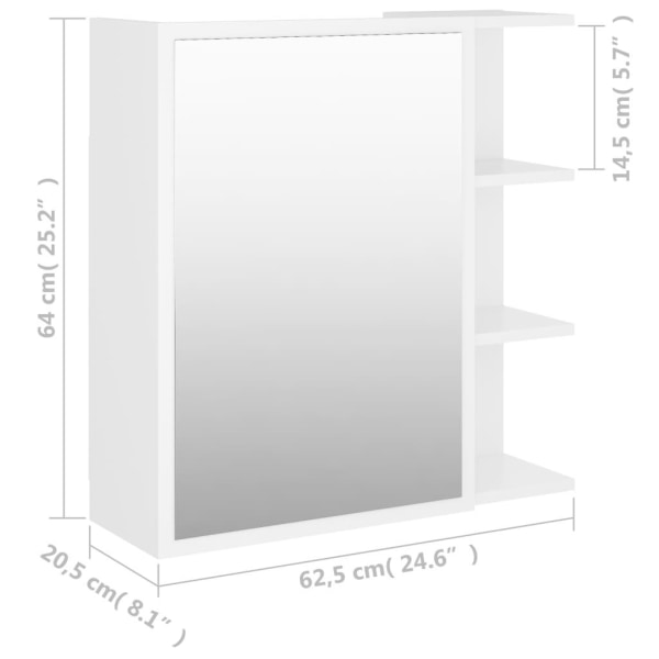 vidaXL Spegelskåp för badrum vit 62,5x20,5x64 cm konstruerat trä Vit