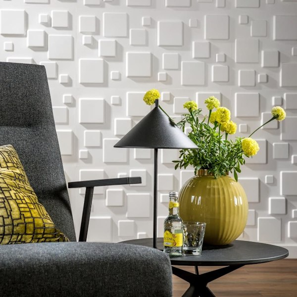 WallArt Väggpanel 3D Squares 12 st GA-WA09 Vit