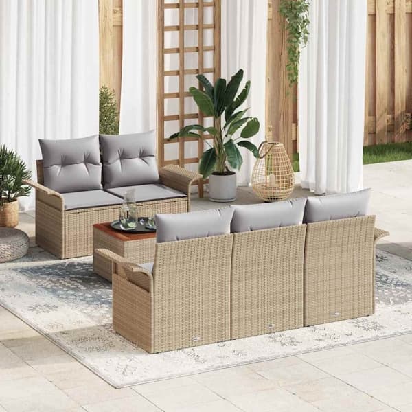 vidaXL Trädgårdsoffset 6 st Beige konstrotting Beige