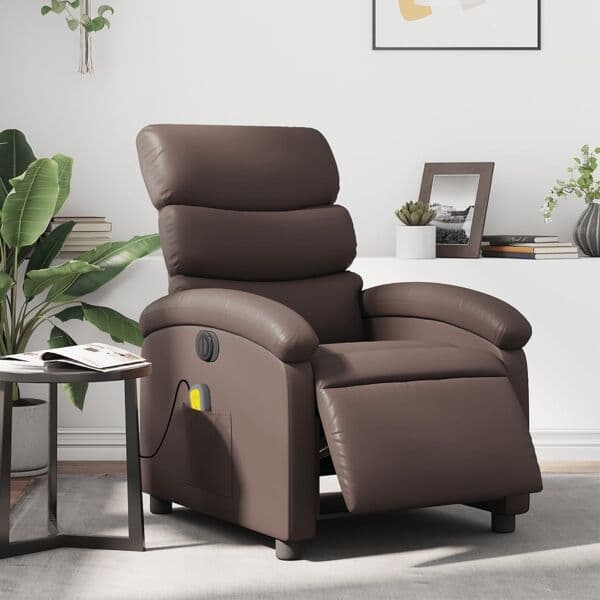 vidaXL Elektrisk massagefåtölj brun konstläder Brun