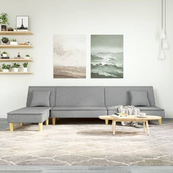 vidaXL L-formad bäddsoffa ljusgrå 255x140x70 cm tyg Grå