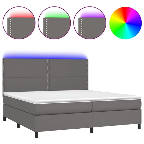 vidaXL Ramsäng med madrass & LED grå 200x200 cm konstläder Grå