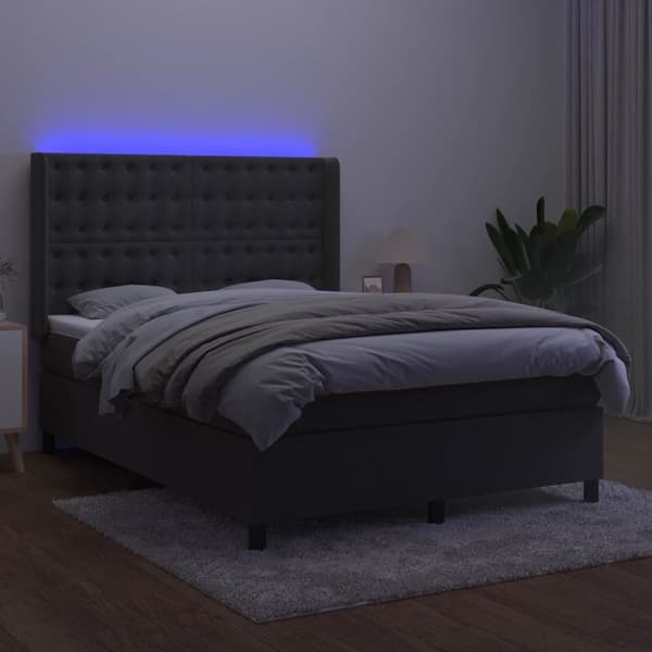 vidaXL Ramsäng med madrass & LED mörkgrå 140x200 cm sammet Grå