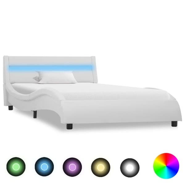 vidaXL Sängram med LED vit konstläder 90x200 cm Vit