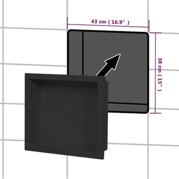vidaXL Infälld duschhylla niche matt svart 41x36x10 cm Svart