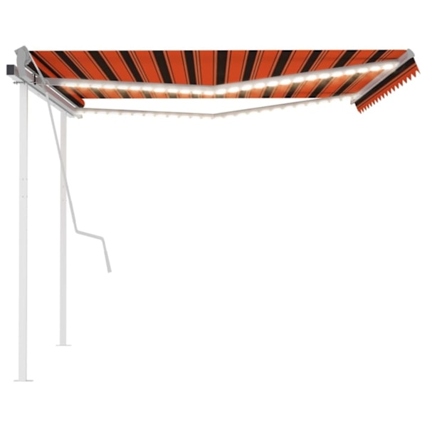 vidaXL Markis manuellt infällbar med LED 4,5x3,5 m orange och brun Flerfärgsdesign