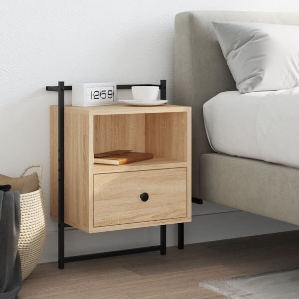 vidaXL Sängbord väggmonterat sonoma-ek 40x30x61 cm konstruerat trä Brun