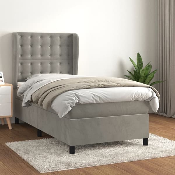 vidaXL Ramsäng med madrass ljusgrå 80x200 cm sammet Grå