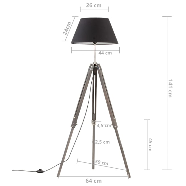 vidaXL Golvlampa svart och guld massivt teakträ 141 cm Svart