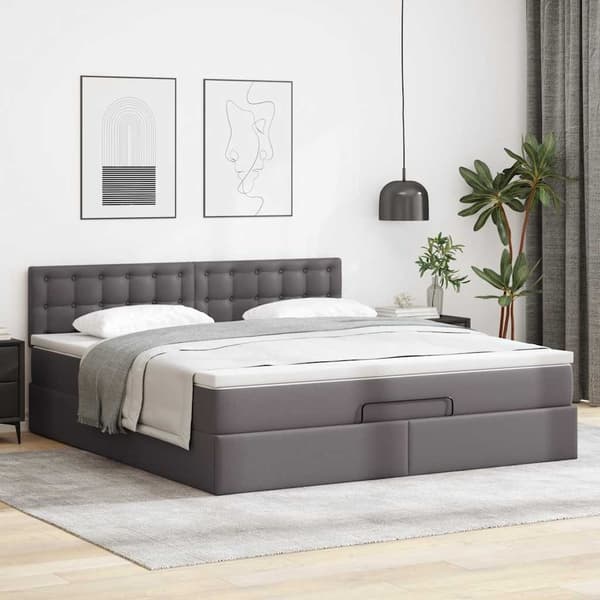 vidaXL Ottoman sängram med madrass grå 160x200 cm konstläder Grå