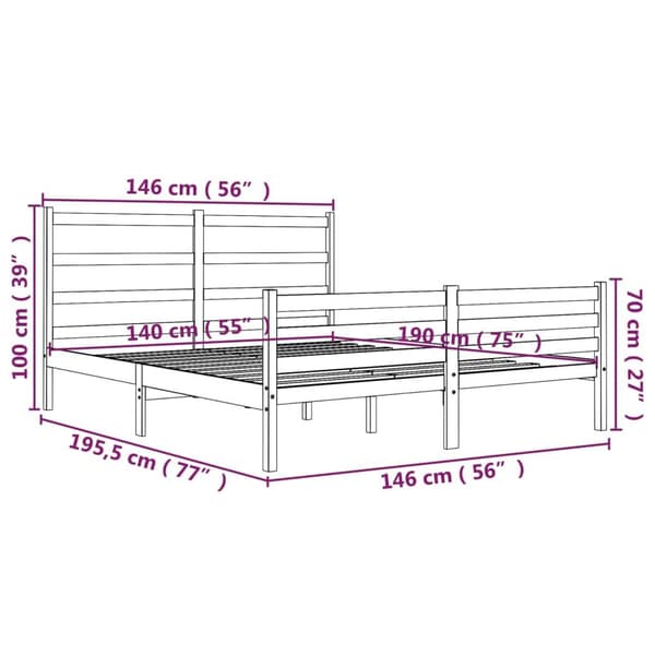 vidaXL Sängram massiv furu 140x190 cm grå Grå