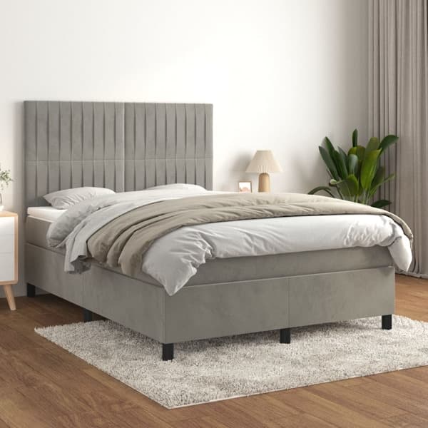 vidaXL Ramsäng med madrass ljusgrå 140x200 cm sammet Grå