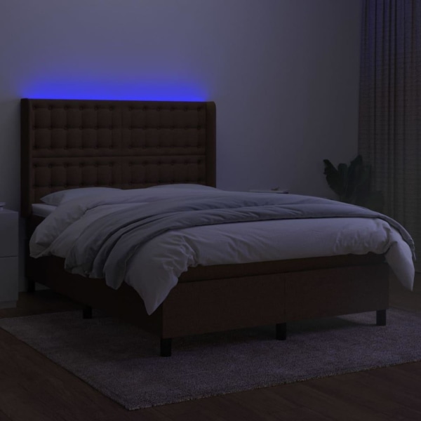 vidaXL Ramsäng med madrass & LED mörkbrun 140x200 cm tyg Brun