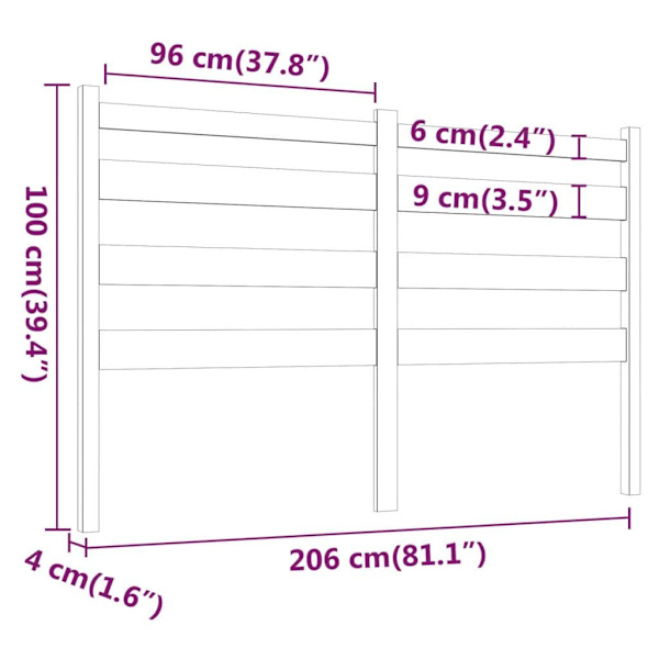 vidaXL Sänggavel honungsbrun 206x4x100 cm massiv furu Brun