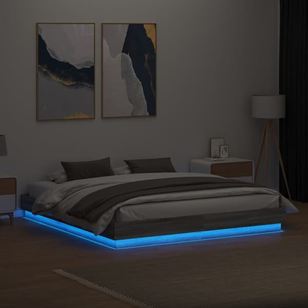 vidaXL Sängram med LEDs grå sonoma 180x200 cm Grå