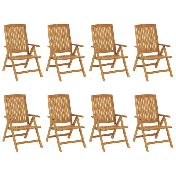 vidaXL Fällbara fåtöljer med dynor, 8 st, massivt trä, teak Brun