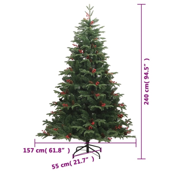 vidaXL Plastgran med kottar och röda bär gångjärn 240 cm Grön