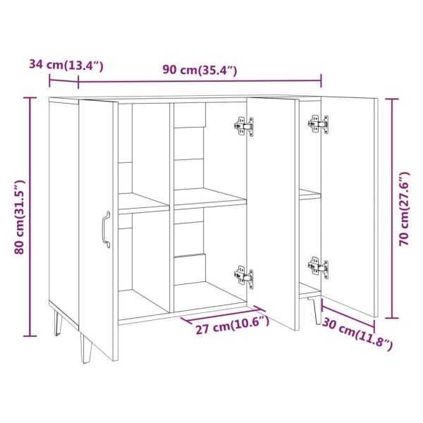 vidaXL Skänk vit 90x34x80 cm konstruerat trä Vit